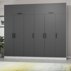 Minar Kale Wardrobe With 6 Doors, 2 Drawers And Wardrobe White Anthracite