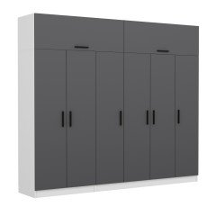 Minar Kale Wardrobe With 6 Doors, 2 Drawers And Wardrobe White Anthracite