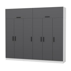 Minar Kale Wardrobe With 6 Doors, 2 Drawers And Wardrobe White Anthracite