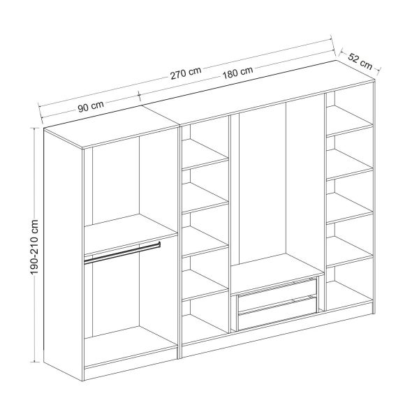 Minar Kale 6 Doors 4 Mirrors 2 Drawers Wardrobe Anthracite