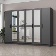 Minar Kale 6 Doors 4 Mirrors 2 Drawers Wardrobe Anthracite