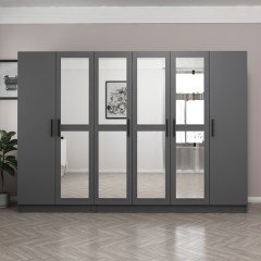 Minar Kale 6 Doors 4 Mirrors 2 Drawers Wardrobe Anthracite