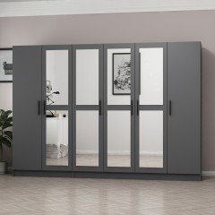 Minar Kale 6 Doors 4 Mirrors 2 Drawers Wardrobe Anthracite