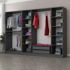 Minar Kale 6 Doors 4 Mirrors 2 Drawers Wardrobe Anthracite