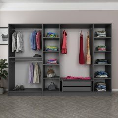 Minar Kale 6 Doors 4 Mirrors 2 Drawers Wardrobe Anthracite