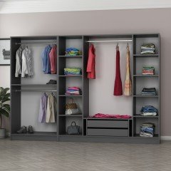 Minar Kale 6 Doors 4 Mirrors 2 Drawers Wardrobe Anthracite