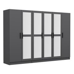 Minar Kale 6 Doors 4 Mirrors 2 Drawers Wardrobe Anthracite