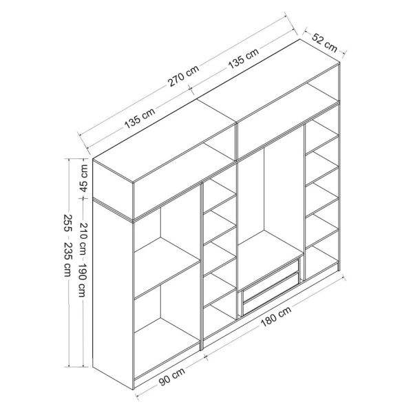 Minar Kale 6 Doors, 4 Mirrors, 2 Drawers and Cabinet Anthracite