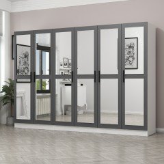 Minar Kale 6 Doors, 6 Mirrors, 2 Drawers Wardrobe White Anthracite