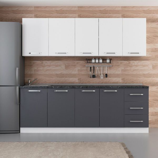 Minar 235 Cm White Kitchen Cabinet Anthracite 235-A1