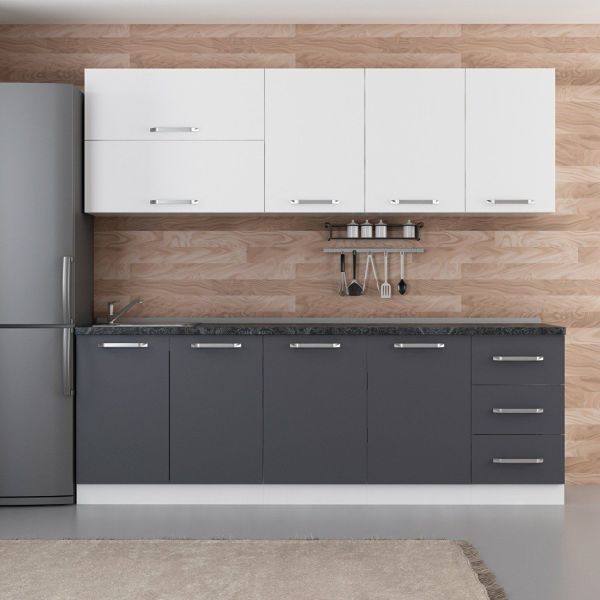 Minar 235 Cm White Kitchen Cabinet Anthracite 235-A2