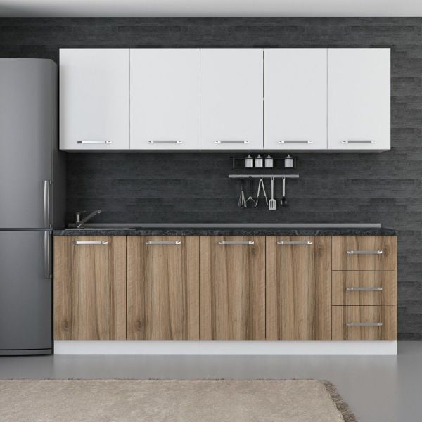 Minar 235 Cm White Kitchen Cabinet Dore 235-D1