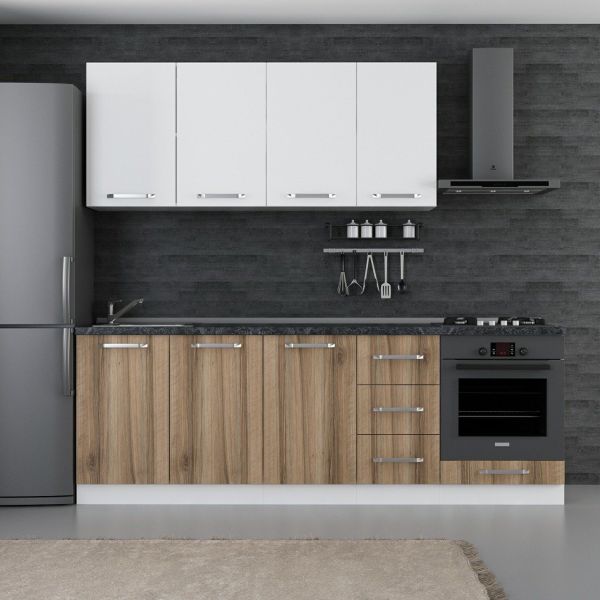 Minar 235 Cm White Dora Kitchen Cabinet 235-D3