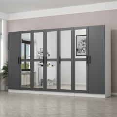 Minar Kale 7 Doors 5 Mirrors 2 Drawers Wardrobe White Anthracite