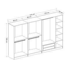 Minar Kale 7 Doors 5 Mirrors 2 Drawers Wardrobe White Anthracite