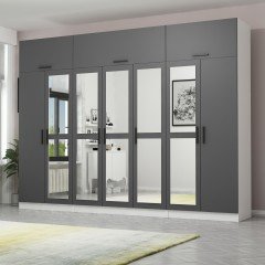 Minar Kale 7 Doors, 5 Mirrors, 2 Drawers and Wardrobe White Anthracite