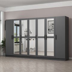 Minar Kale 7 Doors, 5 Mirrors, 4 Drawers, Anthracite Wardrobe