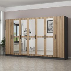 Minar Kale 7 Doors 5 Mirrors 4 Drawers Wardrobe Anthracite Dore