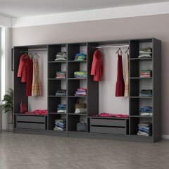 Minar Kale 7 Doors 5 Mirrors 4 Drawers Wardrobe Anthracite Dore