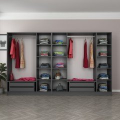 Minar Kale 7 Doors 5 Mirrors 4 Drawers Wardrobe Anthracite Dore