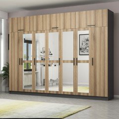 Minar Kale 7 Doors, 5 Mirrors, 4 Drawers and Wardrobe Anthracite Dore