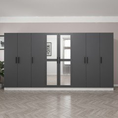 Minar Kale 8 Doors, 2 Mirrors, 4 Drawers, White Anthracite Wardrobe