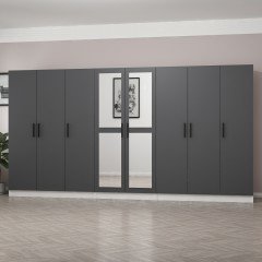 Minar Kale 8 Doors, 2 Mirrors, 4 Drawers, White Anthracite Wardrobe