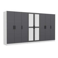 Minar Kale 8 Doors, 2 Mirrors, 4 Drawers, White Anthracite Wardrobe