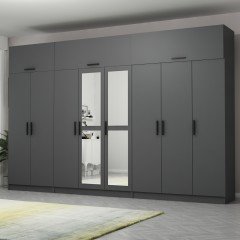 Minar Kale 8 Doors, 2 Mirrors, 4 Drawers and Wardrobe Anthracite