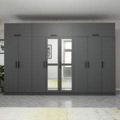 Minar Kale 8 Doors, 2 Mirrors, 4 Drawers and Wardrobe Anthracite