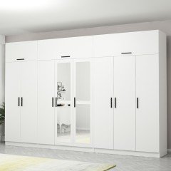 Minar Kale 8 Doors, 2 Mirrors, 4 Drawers and Wardrobe White