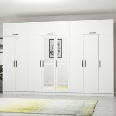 Minar Kale 8 Doors, 2 Mirrors, 4 Drawers and Wardrobe White