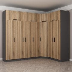 Minar Kale 7 Doors 2 O Corner Wardrobe + Wardrobe Anthracite Gold