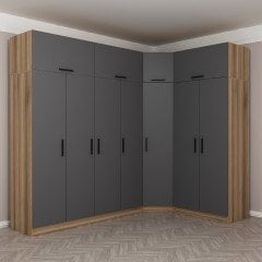 Minar Kale 7 Doors 2 O Corner Wardrobe + Wardrobe Gold Anthracite