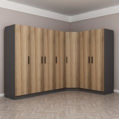 Minar Kale 7 Doors 2 O Corner Wardrobe Anthracite Dore