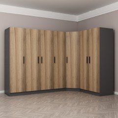 Minar Kale 7 Doors 2 O Corner Wardrobe Anthracite Dore