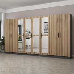 Minar Kale 8 Doors, 4 Mirrors, 2 Drawers Wardrobe Anthracite Dore