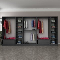 Minar Kale 8 Doors, 4 Mirrors, 2 Drawers Wardrobe Anthracite Dore