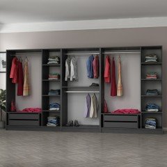 Minar Kale 8 Doors, 4 Mirrors, 2 Drawers Wardrobe Anthracite Dore