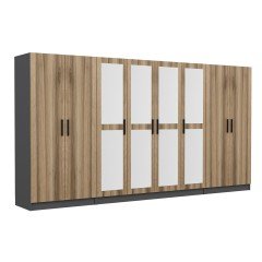 Minar Kale 8 Doors, 4 Mirrors, 2 Drawers Wardrobe Anthracite Dore