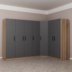 Minar Kale 7 Doors 2 O Corner Wardrobe Gold Anthracite