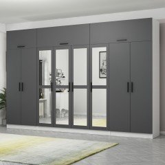 Minar Kale 8 Doors, 4 Mirrors, 2 Drawers and Wardrobe White Anthracite