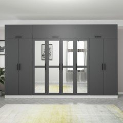 Minar Kale 8 Doors, 4 Mirrors, 2 Drawers and Wardrobe White Anthracite