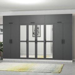 Minar Kale 8 Doors, 4 Mirrors, 2 Drawers and Wardrobe White Anthracite