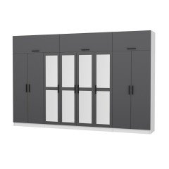 Minar Kale 8 Doors, 4 Mirrors, 2 Drawers and Wardrobe White Anthracite