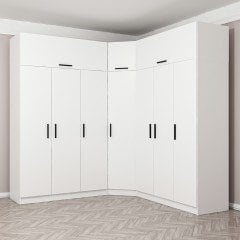 Minar Kale 7 Doors 4 O Corner Wardrobe + Wardrobe White