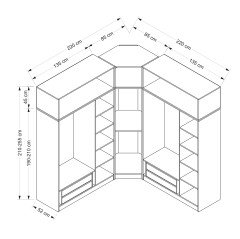 Minar Kale 7 Doors 4 O Corner Wardrobe + Wardrobe Gold