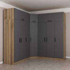 Minar Kale 7 Doors 4 O Corner Wardrobe + Wardrobe Gold Anthracite