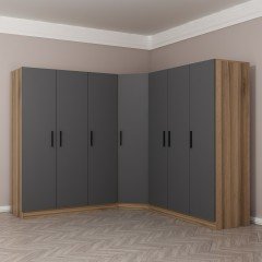 Minar Kale 7 Doors 4 O Corner Wardrobe Gold Anthracite