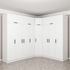 Minar Kale 8 Doors 4 O Corner Wardrobe + Wardrobe White